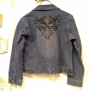 Daniel Jeans Womens Jacket Denim Embellish Studded  Button Distress L/42